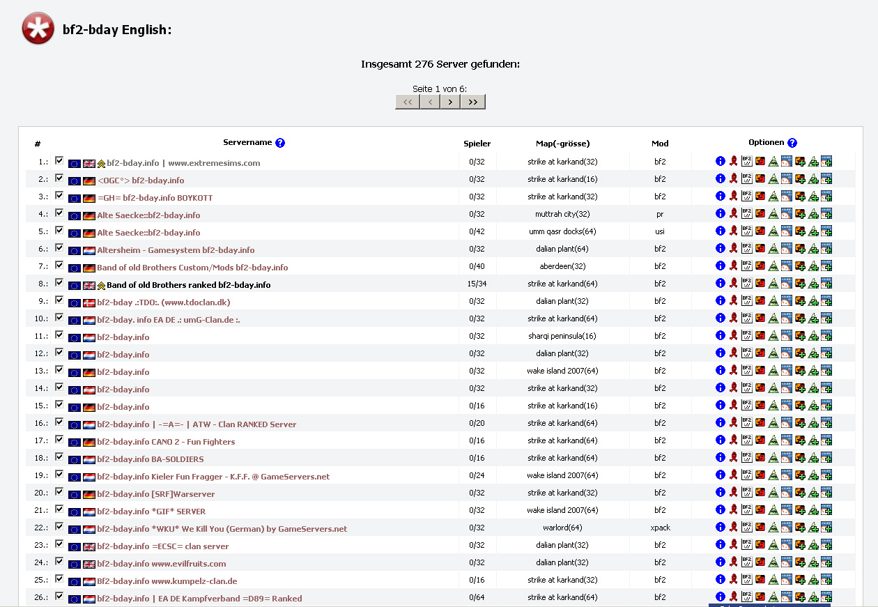 Screenshot der Serverliste