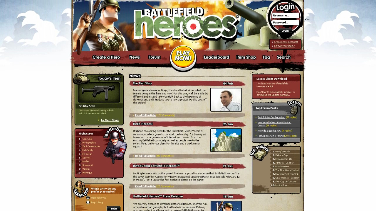 Heroes Spielseite (Konzept)