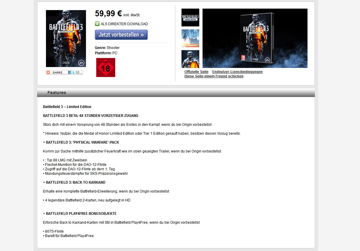 Battlefield 3 - Vorzeitiger Zugang auch für MOH-Käufer