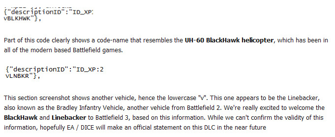 Code-Schnippsel: Blackhawk und Linebacker für Battlefield 3?