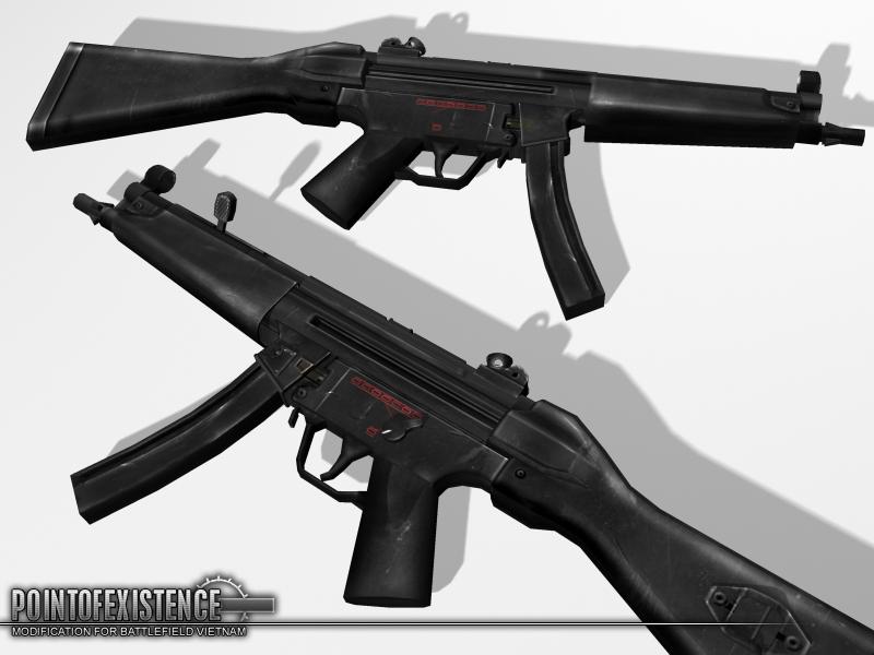 Hersteller Heckler und Koch. Die <b>MP5A4</b> ist der Versuch Zuverlässigkeit, Kontrollierbarkeit und Feuerkraft in einem kleinen Paket zu vereinen. Ideal für Häuserkämpfe. Gemodelt von <b>Fipoch</b>,