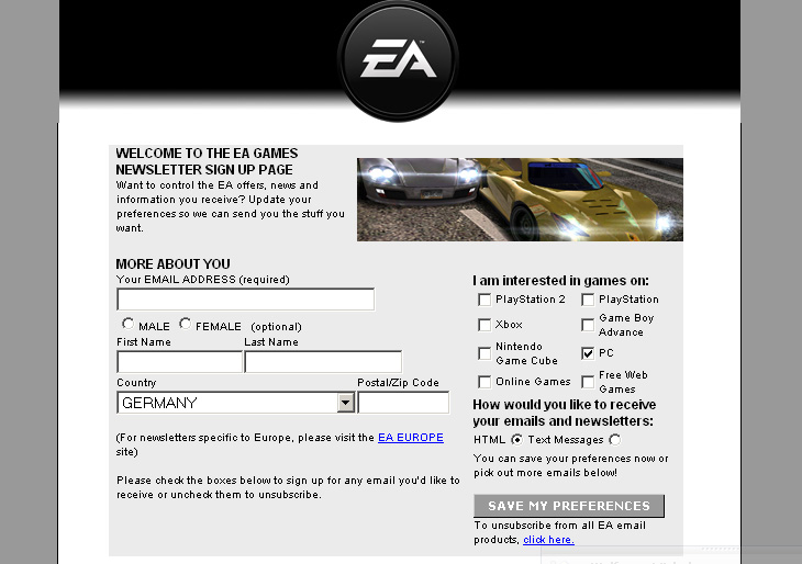 EA Newsletter Account einstellen