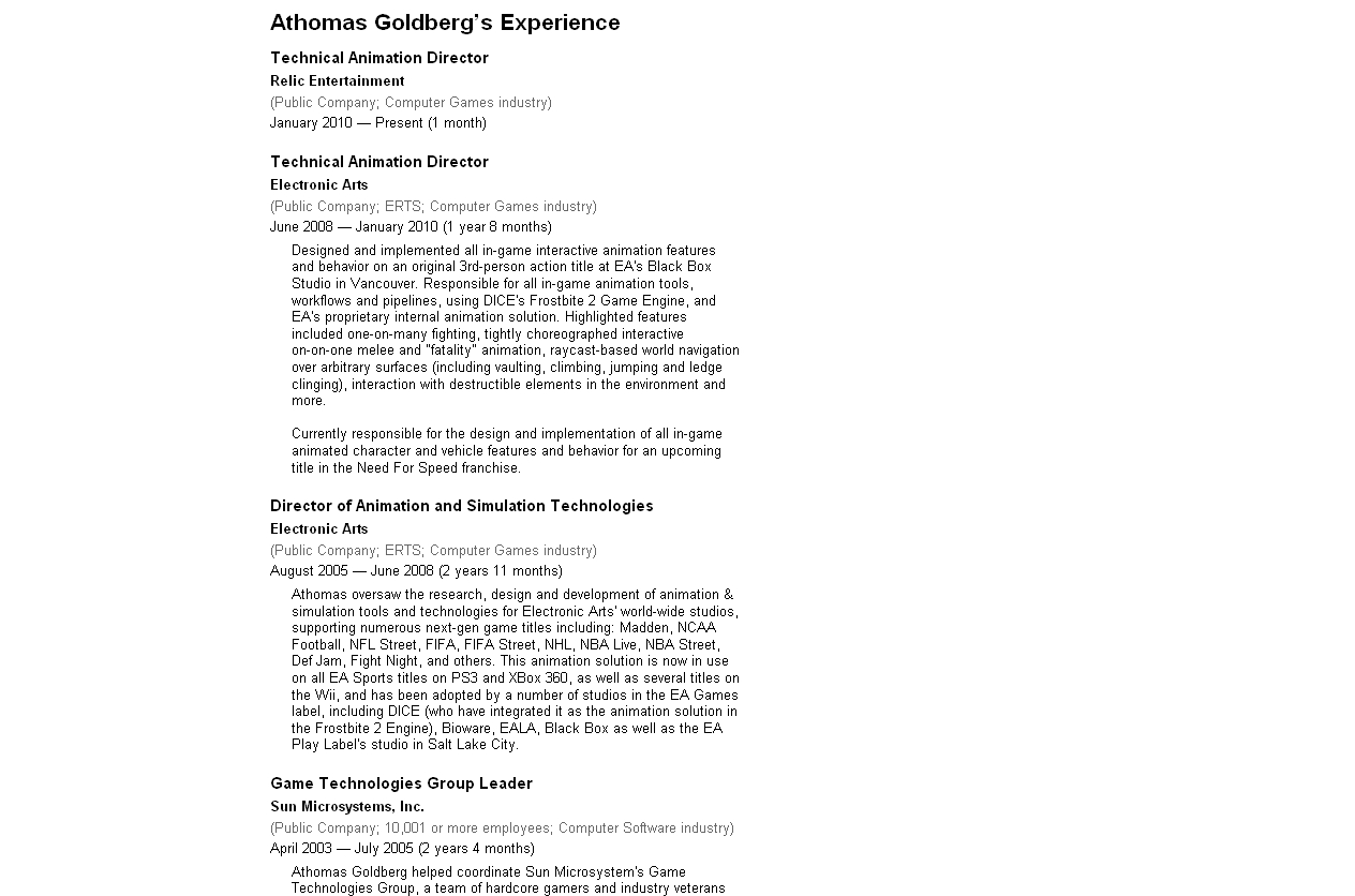 Profileintrag von Ex-EA-Mitarbeiter Goldberg